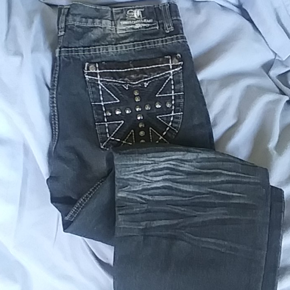 Swiss Cross embellished jeans